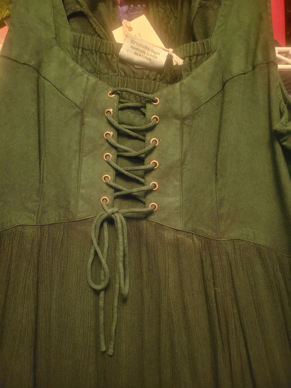 Green Lace-Up Bodice Dress